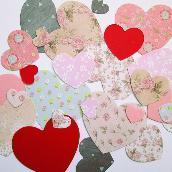 3 sizes of assorted heart die cuts, card making embellishments or card toppers