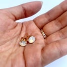 White Opal Swarovski Crystal Stud Earrings, 8mm Rose Gold Plated