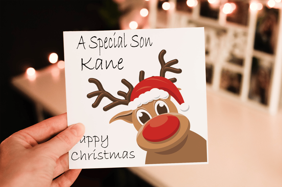 Special Son Rudolf Christmas Card, Son Christmas Card, Personalized Card
