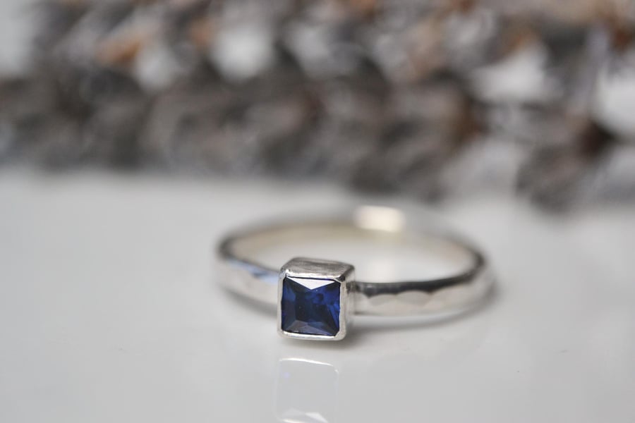 Square sapphire stacking ring - September birthstone