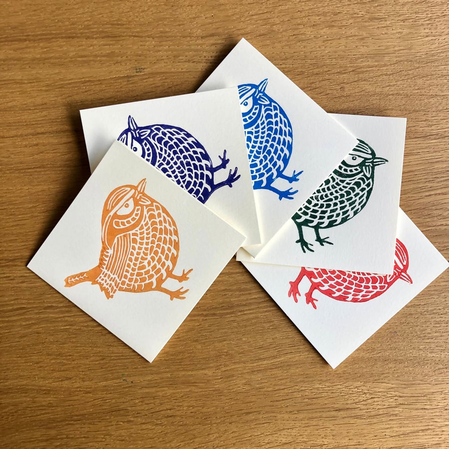 Five Linocut Wren Cards