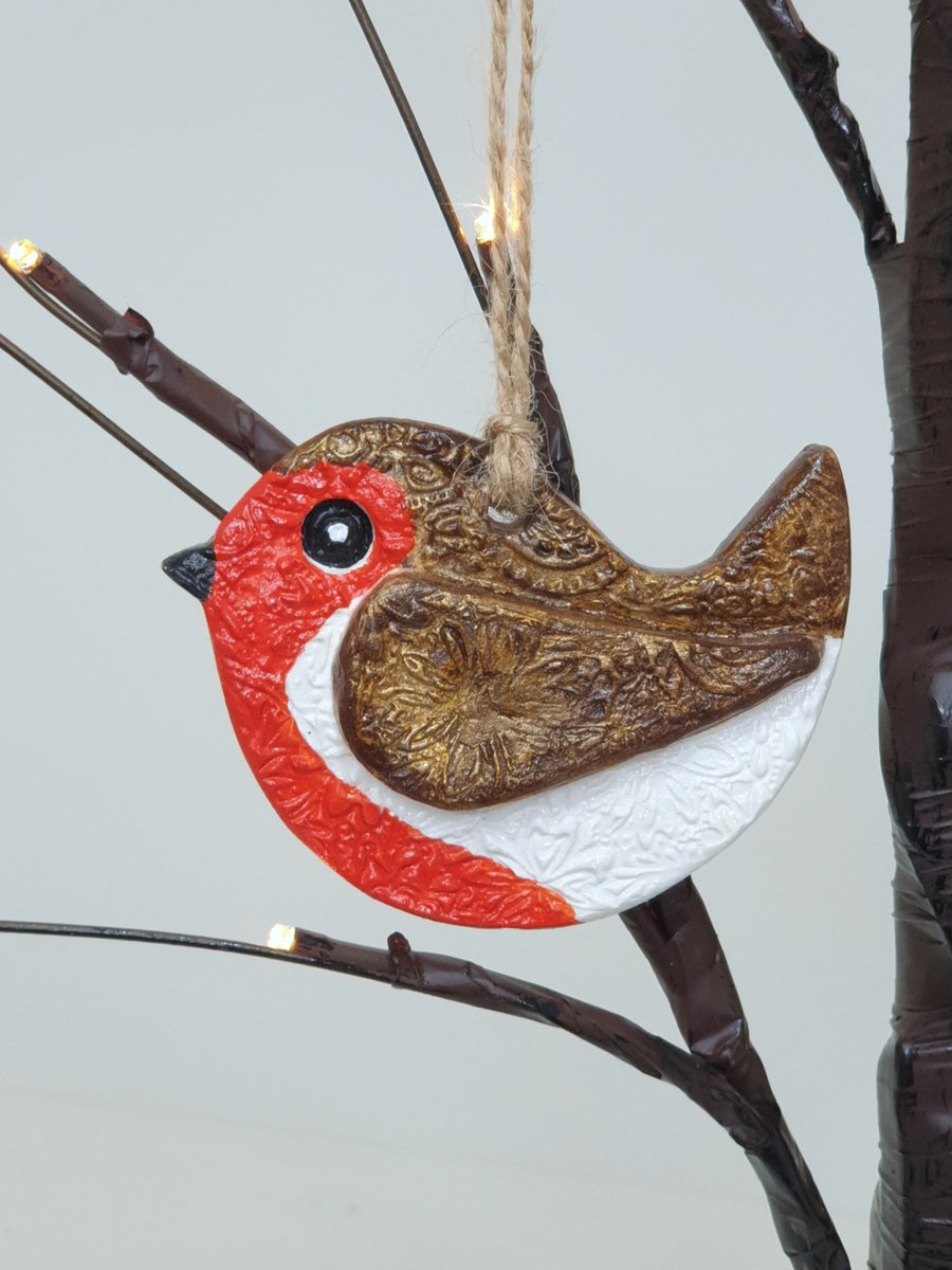 Robin decoration, clay hanging decoration, robin memorial gift