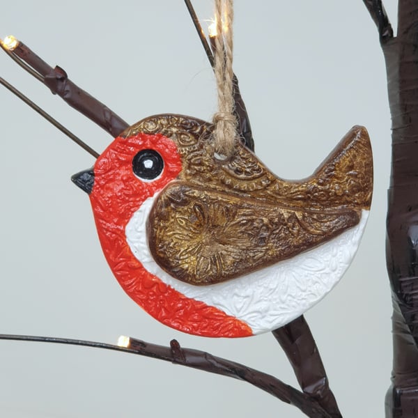 Robin Christmas decoration, clay tree decoration, robin memorial 