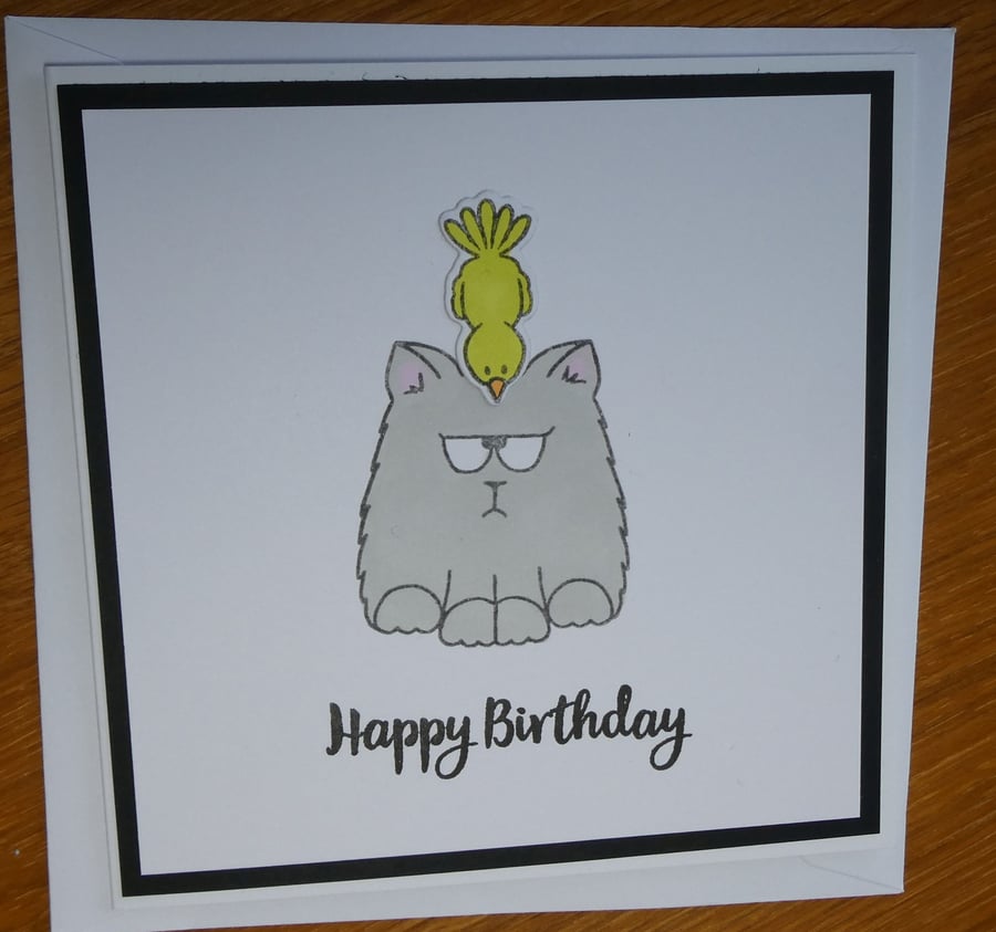 Grumpy Cat Happy Birthday Card - Bird