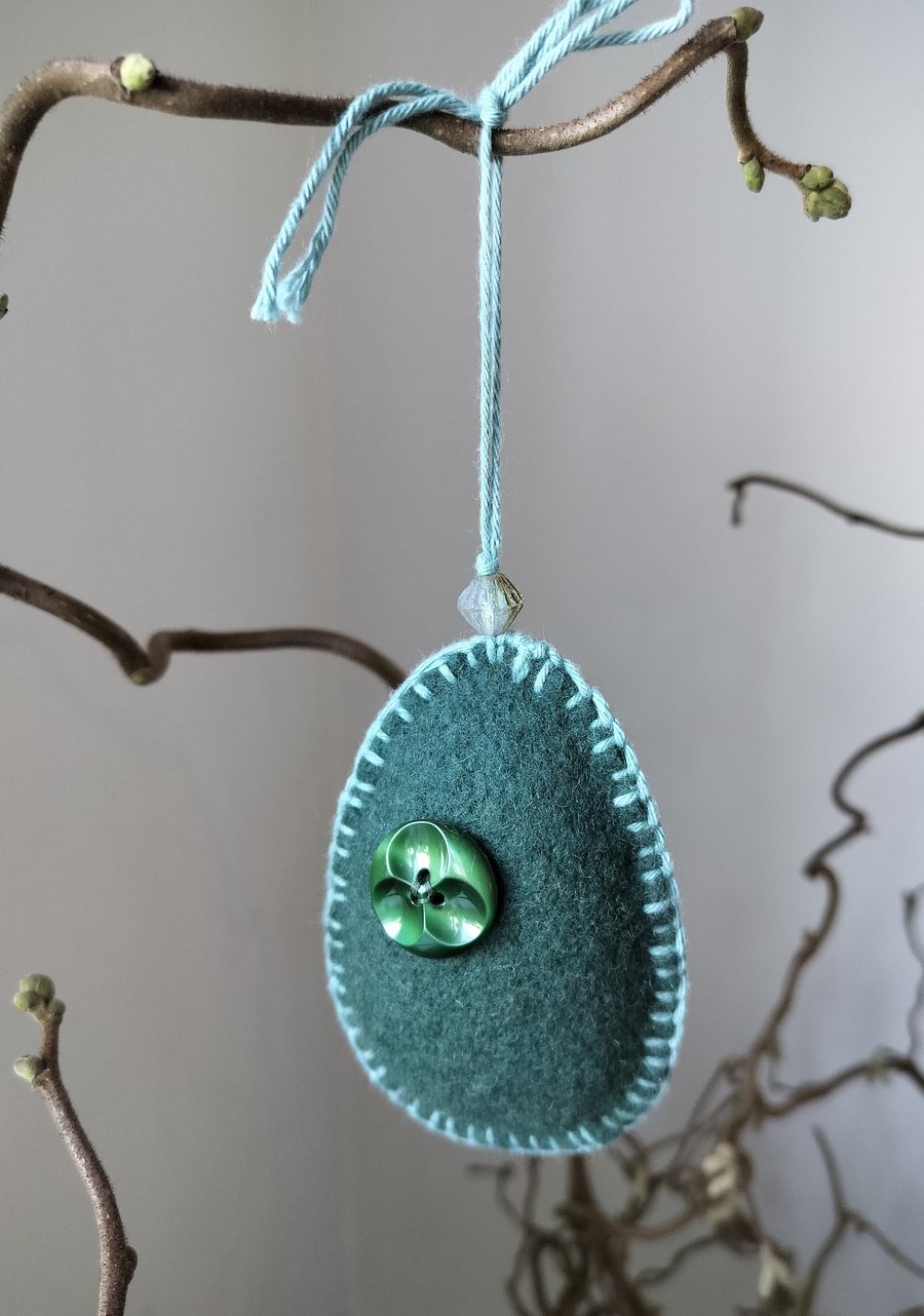 Felt Easter egg decoration with vintage buttons and a glass bead