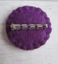 Hand Embroidered Floral Brooch on Purple Wool Felt - Image 5