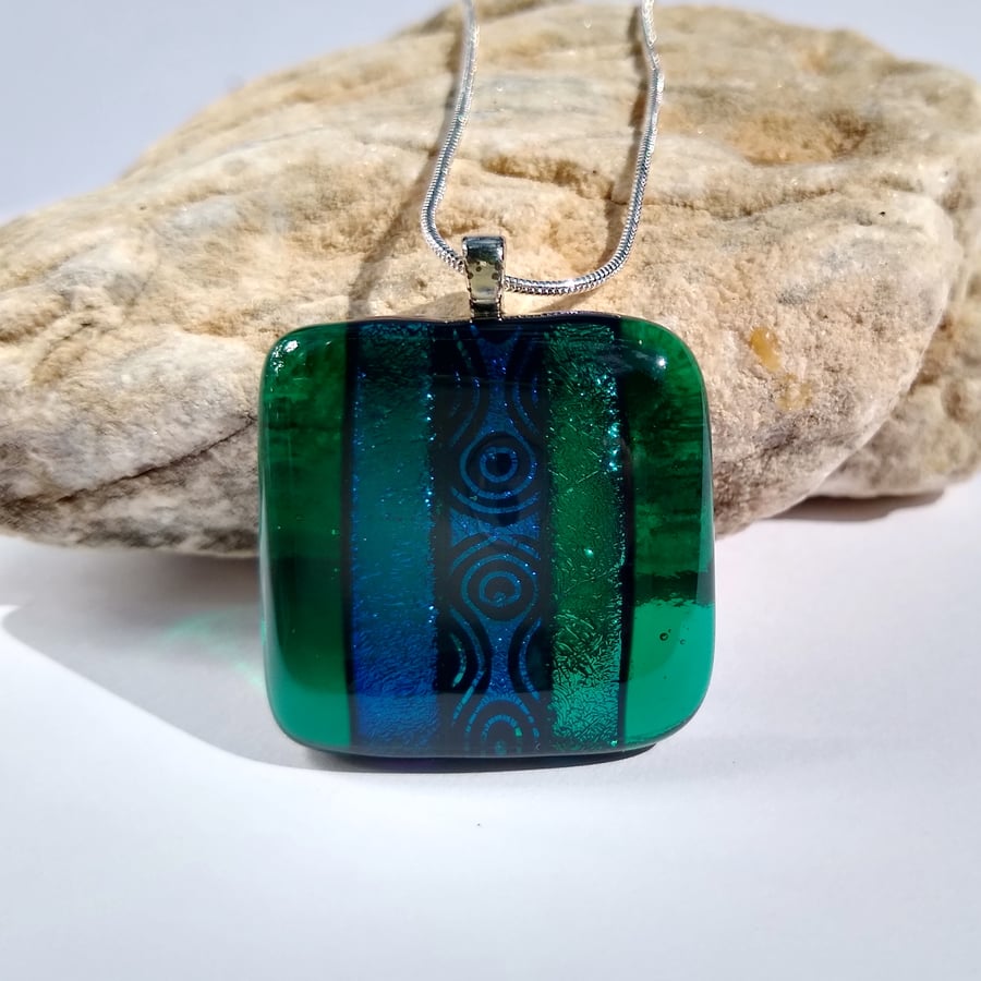 Seconds and Samples sale: Teal stripe fused glass pendant
