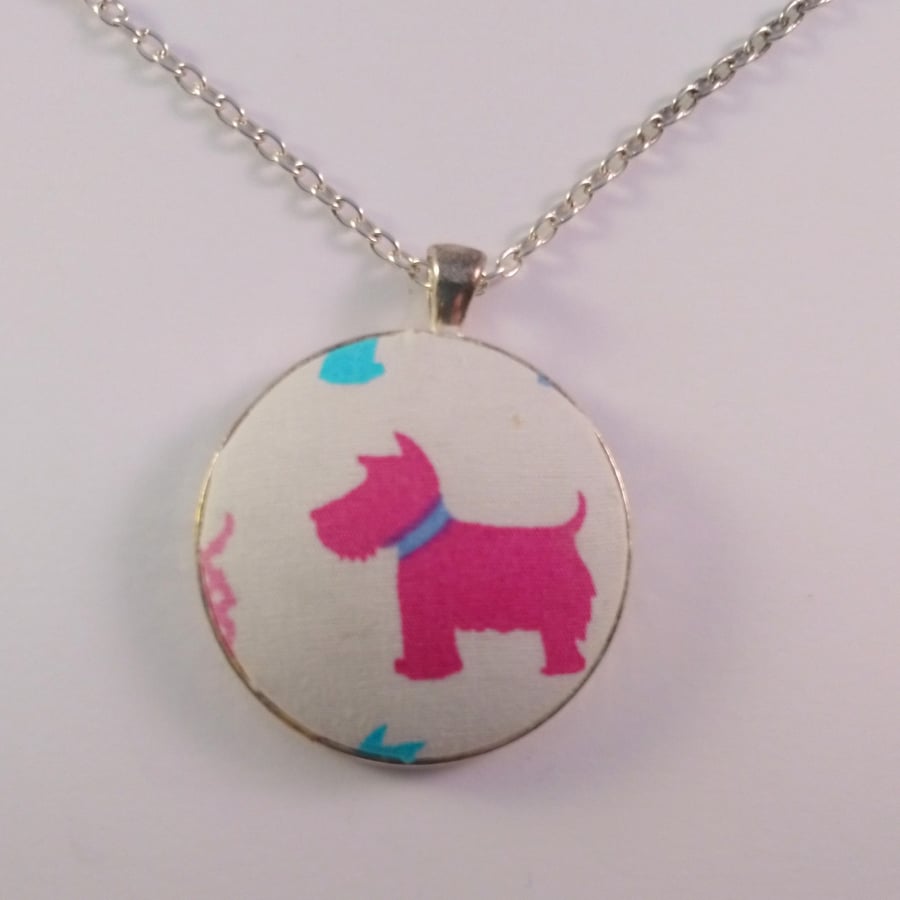 38mm Pink Dog Fabric Covered Button Pendant