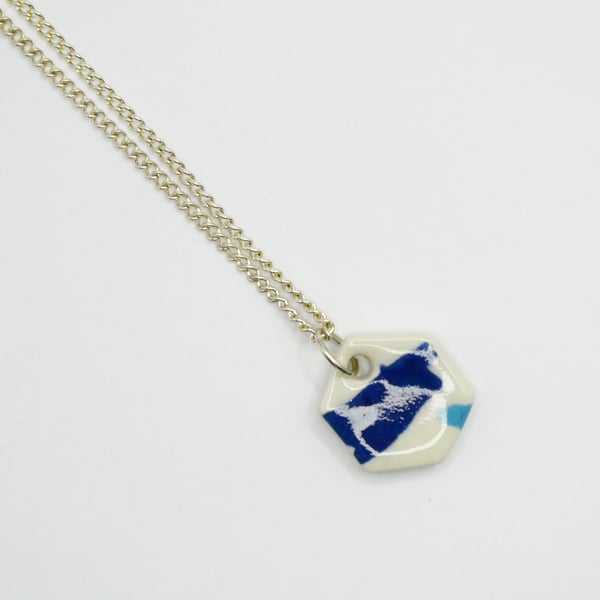 Multi coloured ceramic terrazzo hexagon pendent necklace on chain