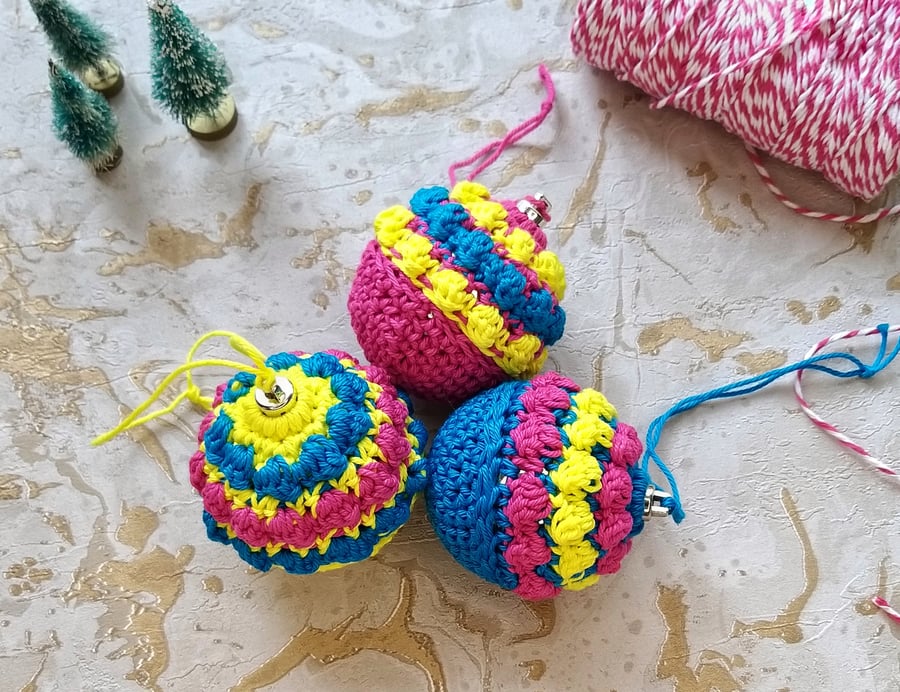  2024Sale Crochet Christmas Bauble Decoration Set of 3 