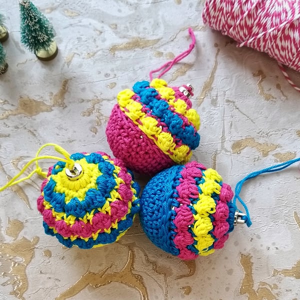  Sale Crochet Christmas Bauble Decoration Set of 3 