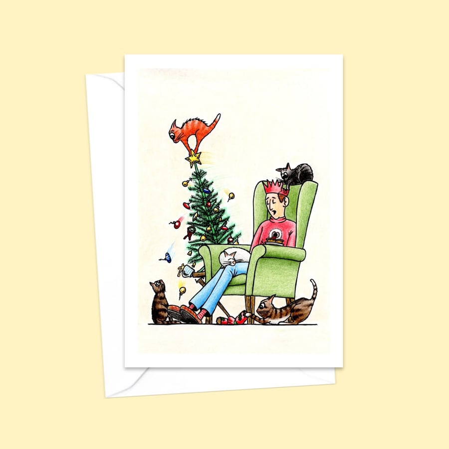 Cats Christmas Card: Hand Drawn Playful Kittens Illustration (608)