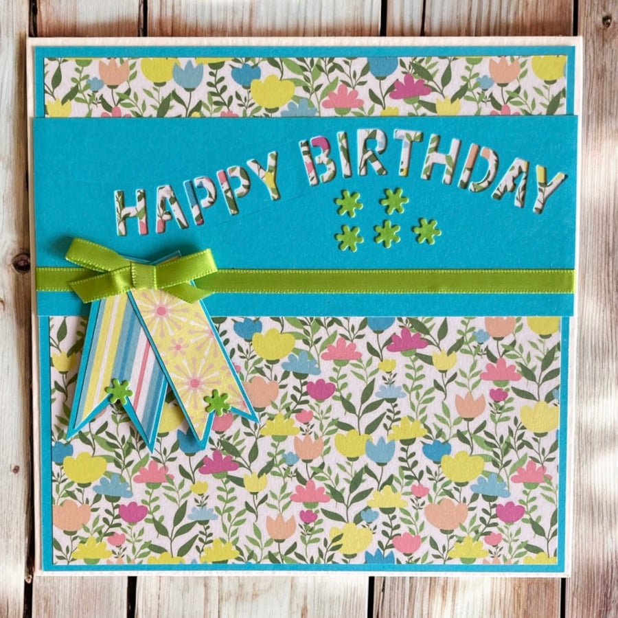 Bright and Colourful Floral Birthday Card.