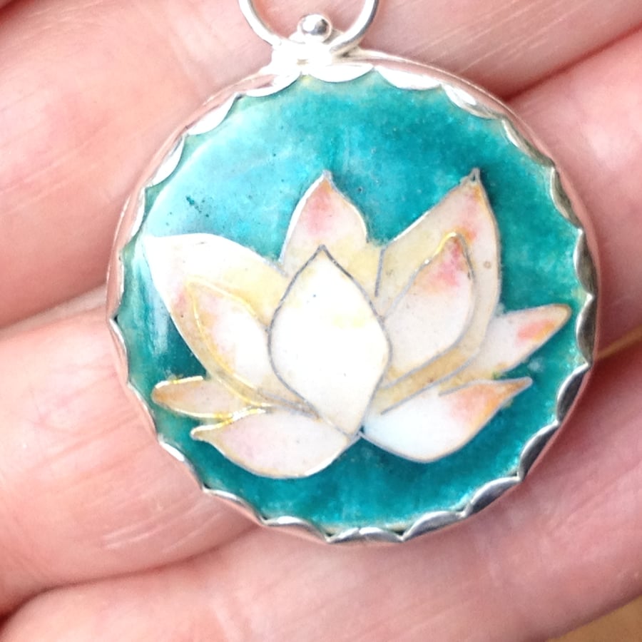 Lotus green - enamelled pendant