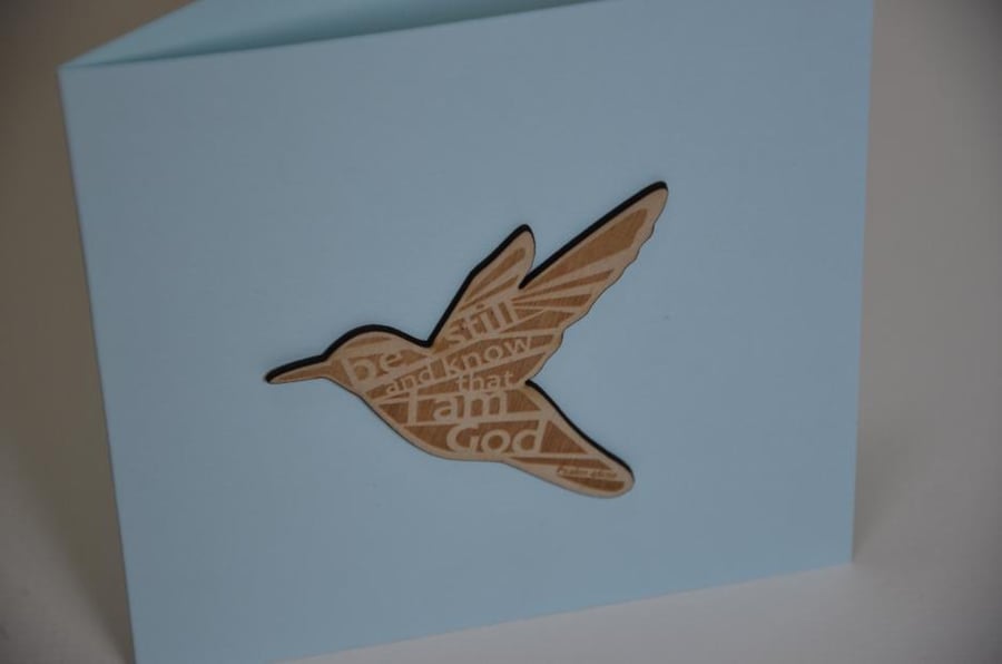 'Laser Tweet' card (aqua, with etched wooden bird)