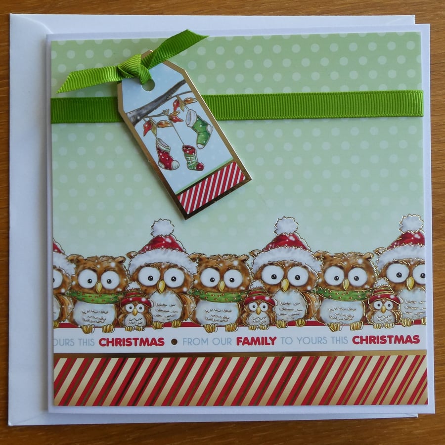 Christmas Card - Owls & Christmas Stockings