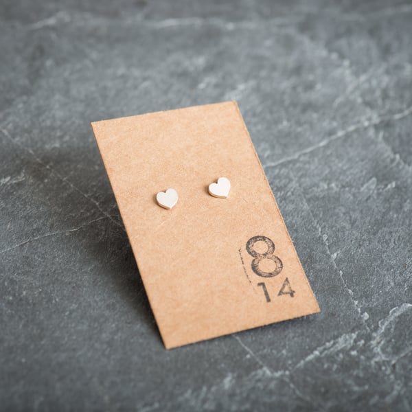 Hand Sawn Sterling Silver Heart Stud Earrings