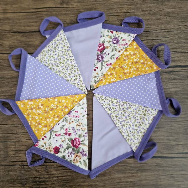 Vintage Style Lilac & Yellow Floral Double Sided Handmade Fabric Bunting