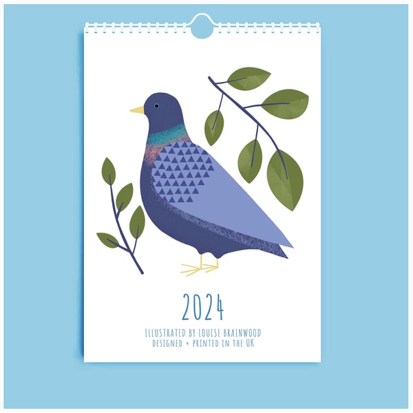 2024 Illustrated Birds A5 Mini Wall Calendar