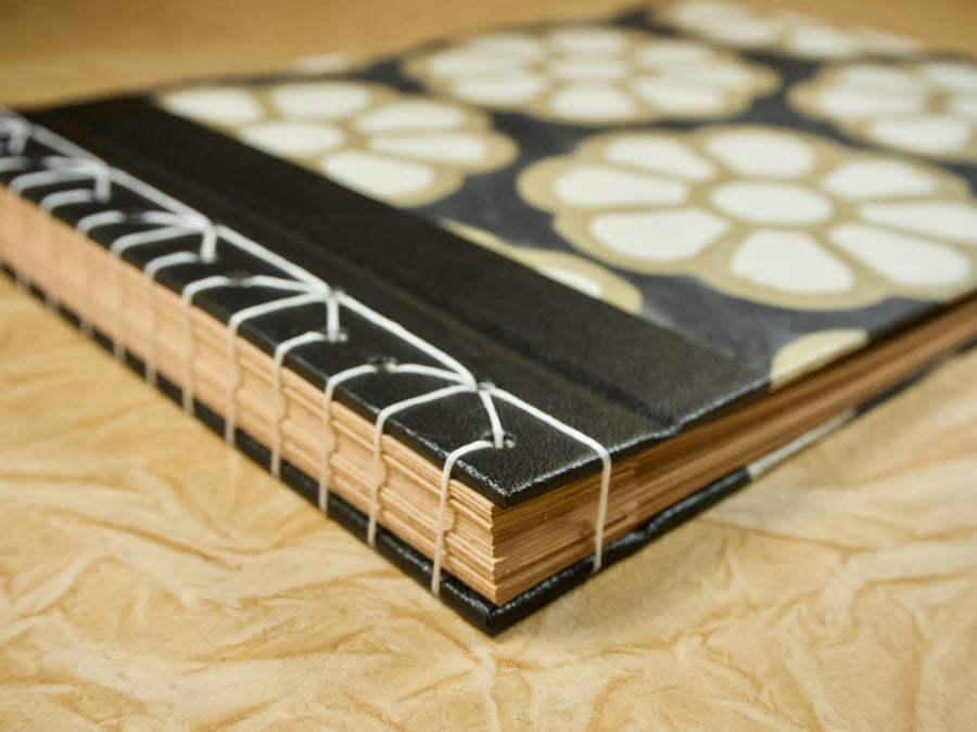 Black and white flower photo album with Japanese stab binding