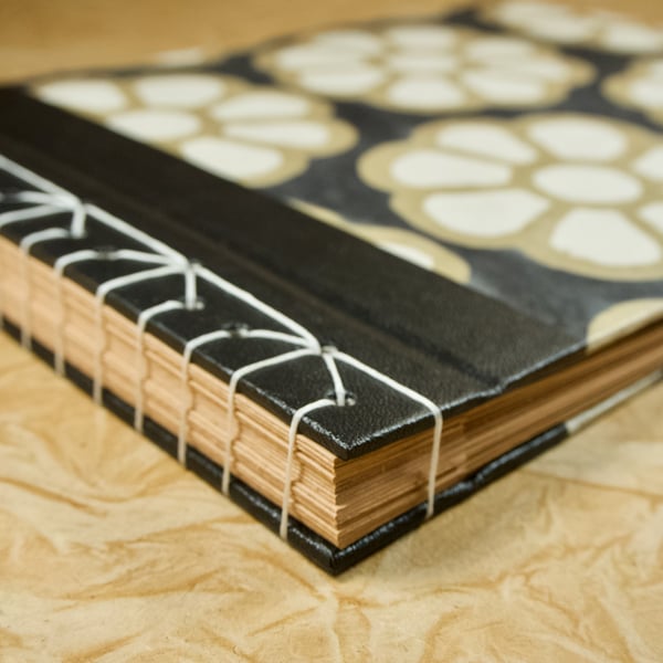 Black and white flower photo album with Japanese stab binding