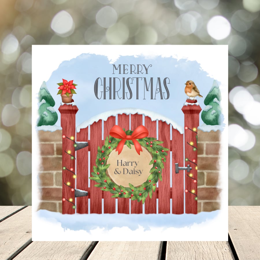 Christmas Garden Gate with personalised holly wreath.