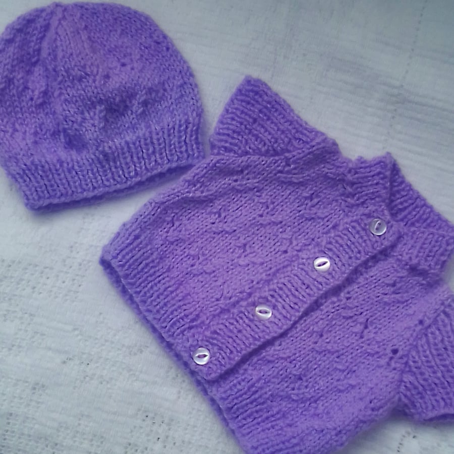 Patterned Cardigan and Hat for a Baby Girl, Baby Clothes, Baby Shower Gift