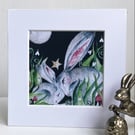 Mounted Print from my Original Resting Hares Rabbits in Moonlight Painting