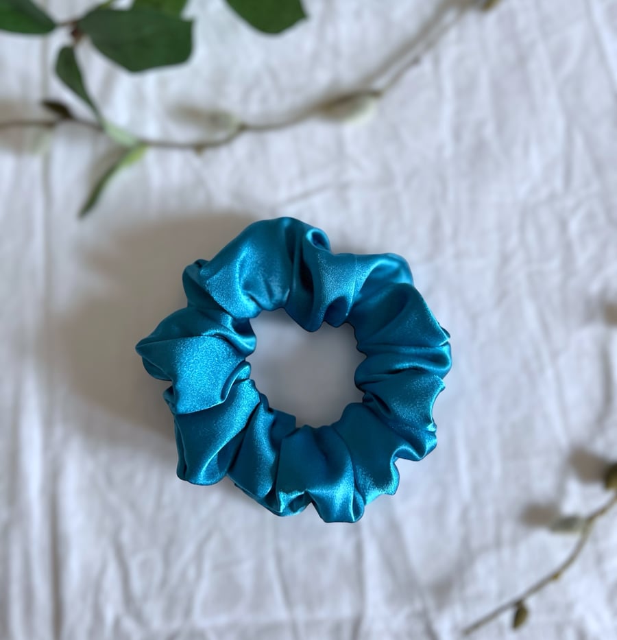 Turquoise Satin Scrunchie - Large