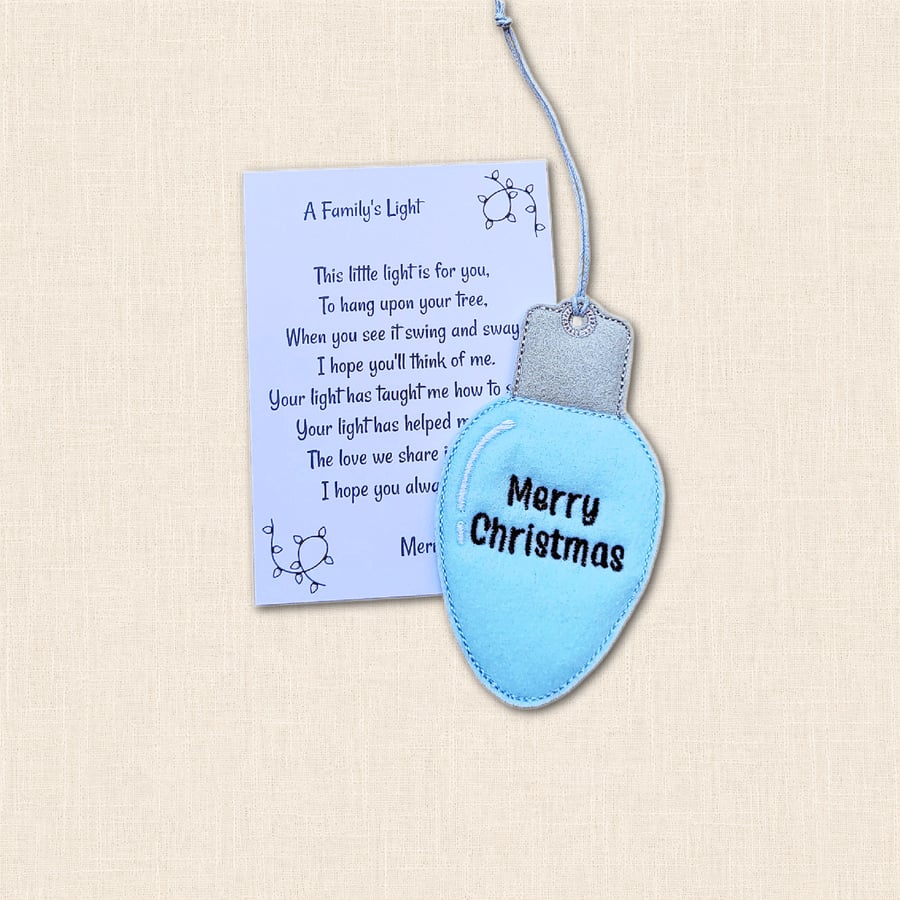 A Family's Light Christmas Tree Decoration - Light Bulb Ornament