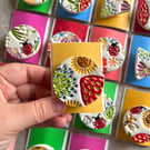 Handmade Summer Ceramic brooch, Hand Made Pottery Badge