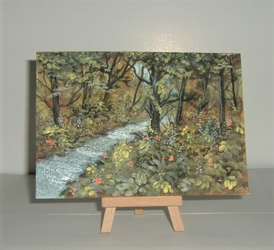 original art mixed media woodland painting (ref F 433)