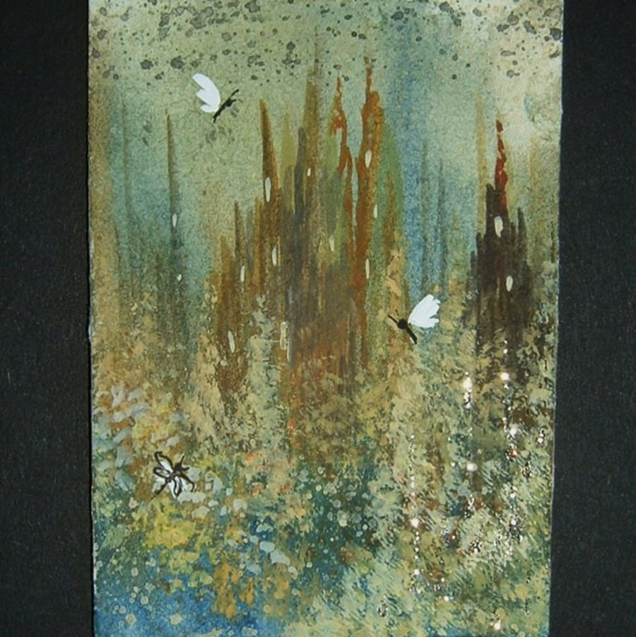 fantasy art painting aceo butterflies and castles. ref 44