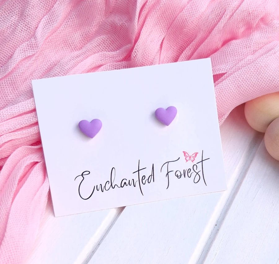 Mini Purple Heart Stud Earrings, Minimalist Jewellery, Accessories & Gifts