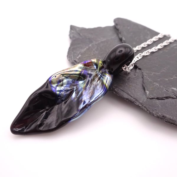 black and silver leaf pendant necklace