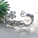 Wire wrapped silver & silver bead bangle