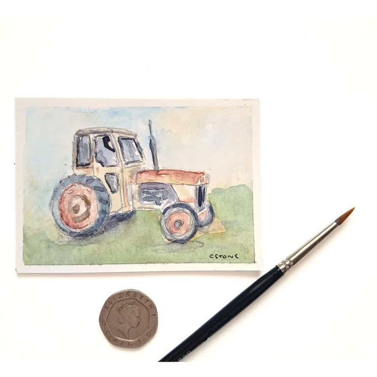 Original ACEO Miniature Watercolour Painting  of Classic Rusting Tractor 