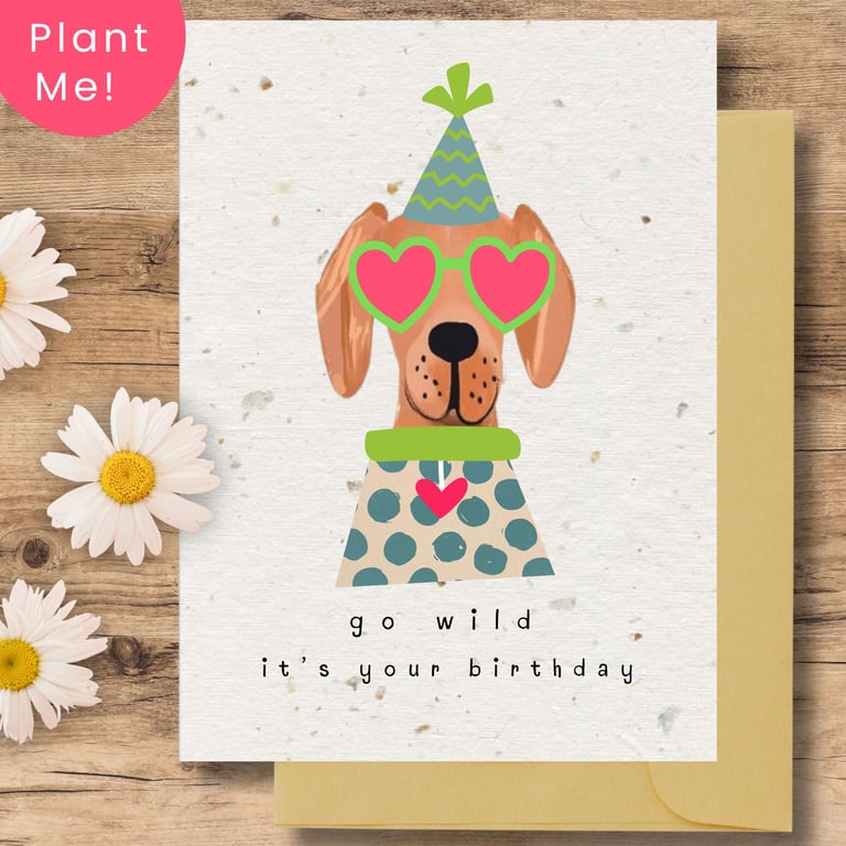 Plantable Dog Birthday Card, Eco Friendly Seed Paper Card, Handmade in the UK