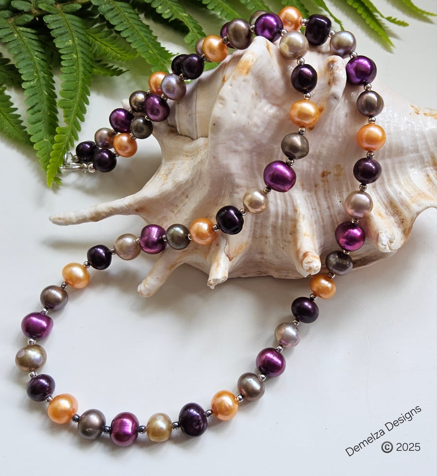 Designer Multicoloured Freshwater Culture Pearl Sterling Silver Necklace