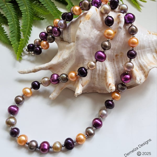 Designer Multicoloured Freshwater Culture Pearl Sterling Silver Necklace