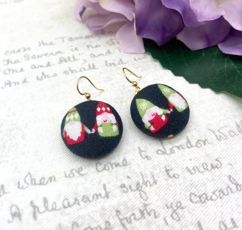 Gnome pair fabric button earrings Sandi inspired jewellery gift ideas