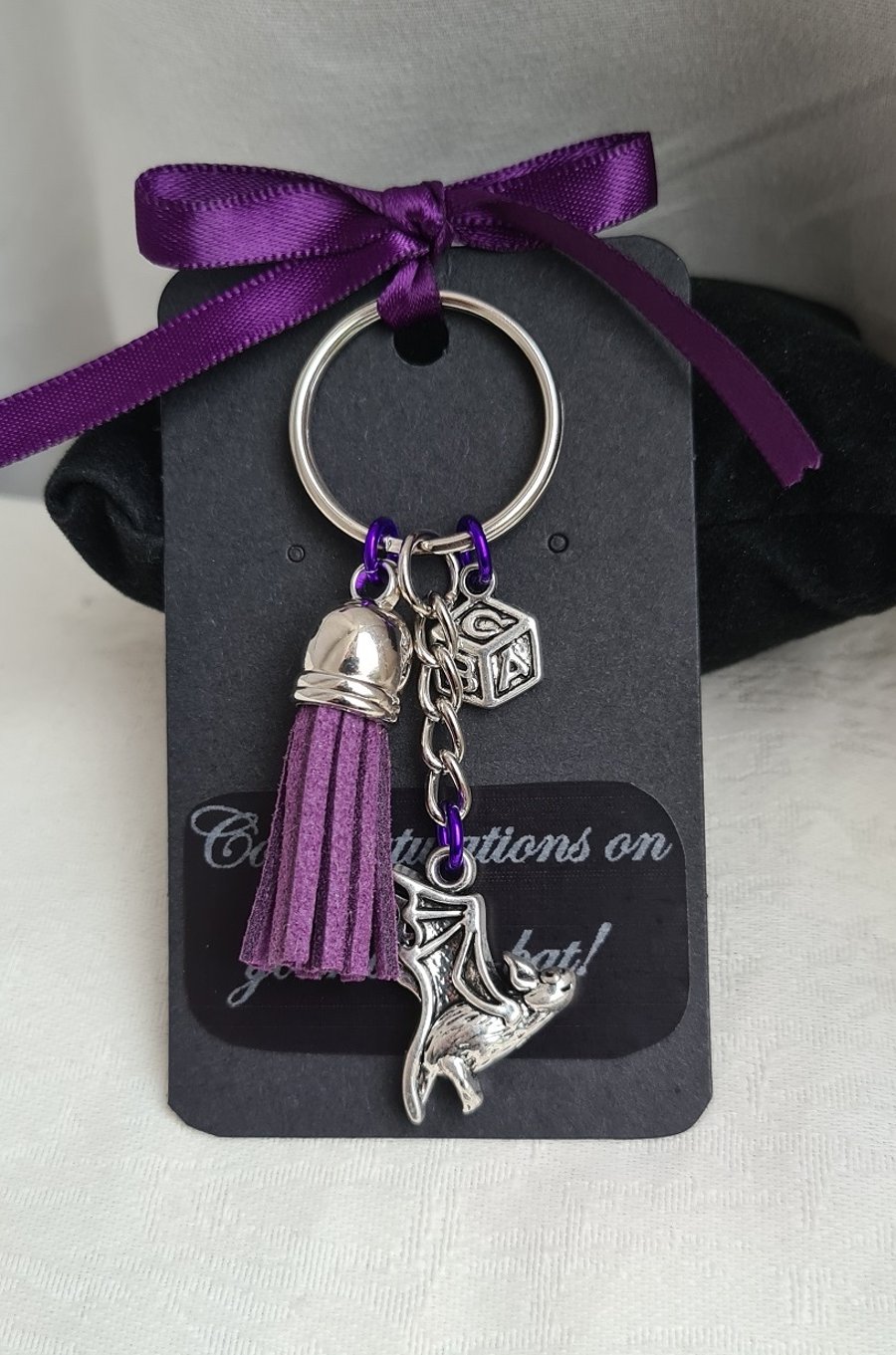 Gorgeous Gothic Baby Themed Key Ring - Purple - Key Chain - Silver tones