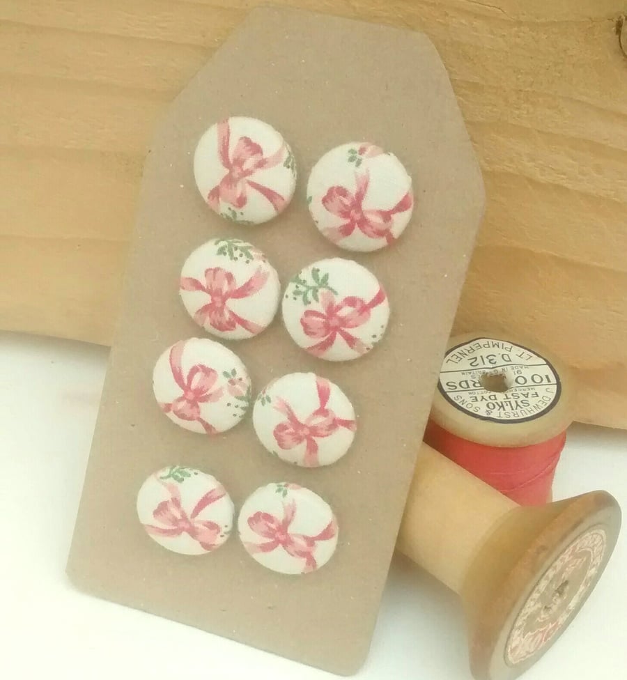 Fabric Buttons, Pink Ribbon, Free Postage
