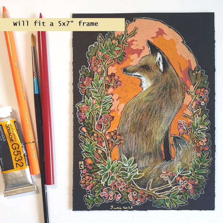 Red Fox, small original drawing, nature artwork