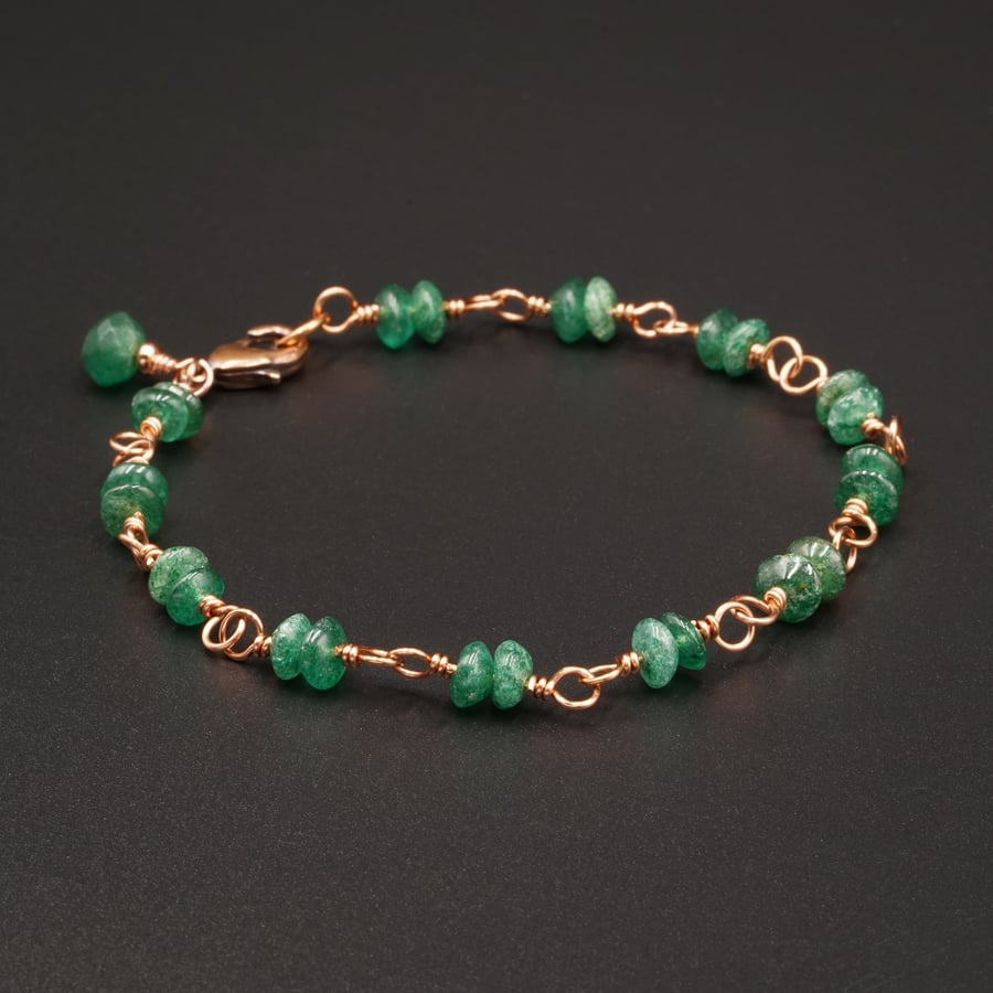 Green Aventurine and copper link bracelet Gemini, Virgo jewellery
