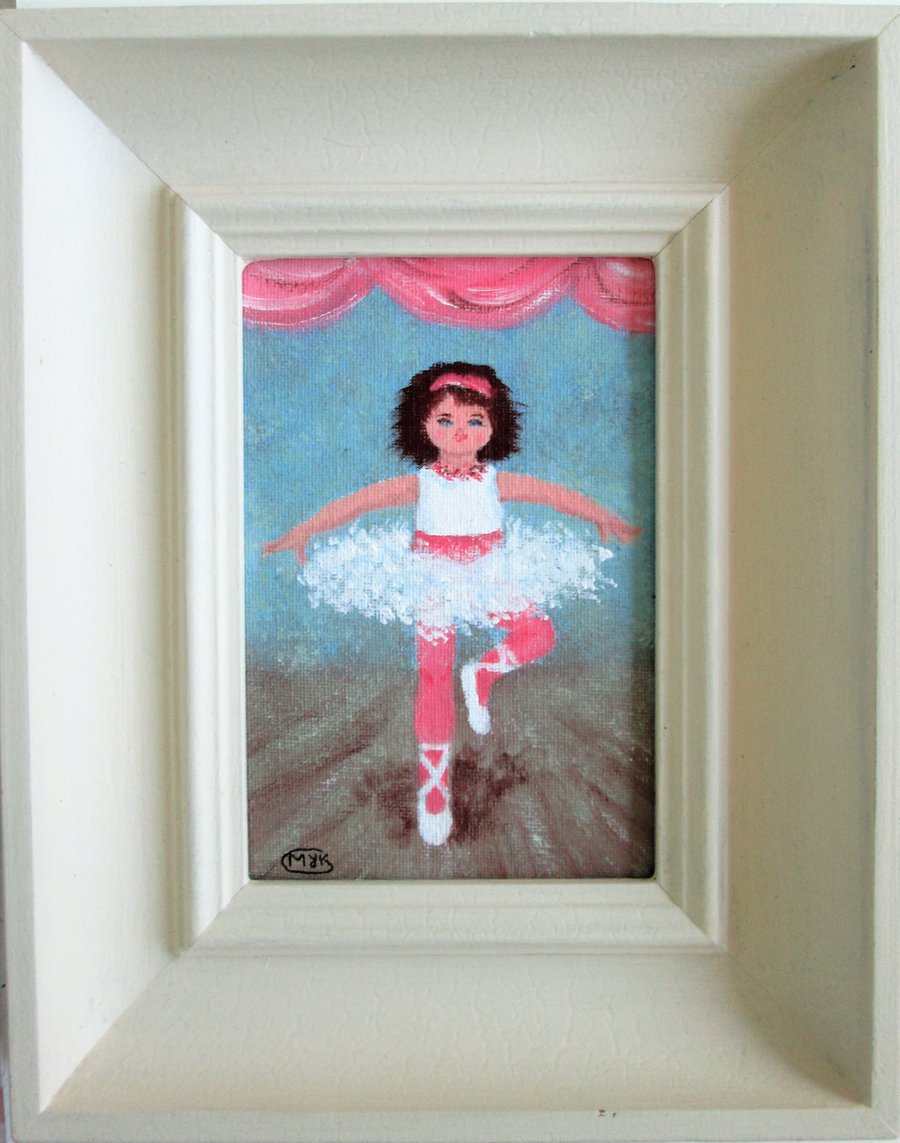 Little Ballerina Centre Stage. Original framed acrylic painting
