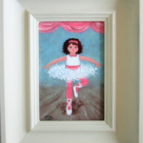 Little Ballerina Centre Stage. Original framed acrylic painting