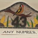 Goldfinch Glass Mosaic House Number Plate Plaque Door Sign 