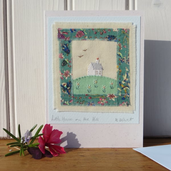 Miniature finely hand-stitched textile, detailed work with pretty fabrics