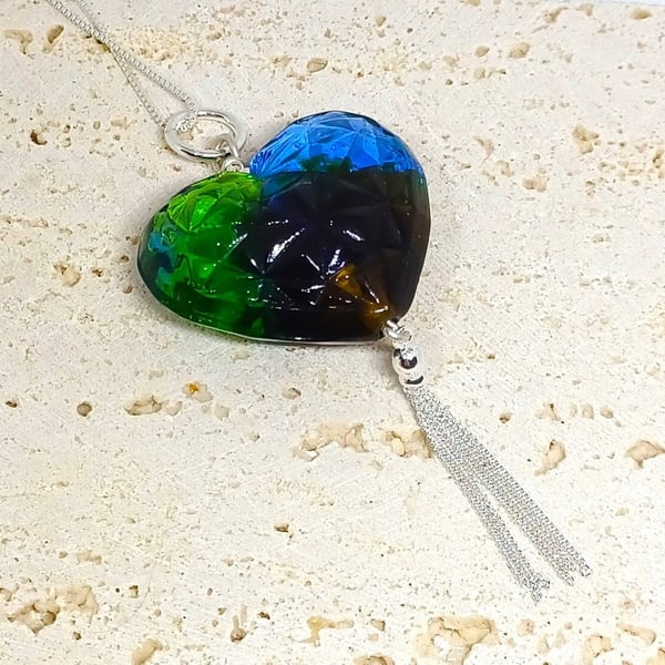 Large Lampwork Glass Heart Pendant, Glass Heart Necklace, Sterling Silver Pendan